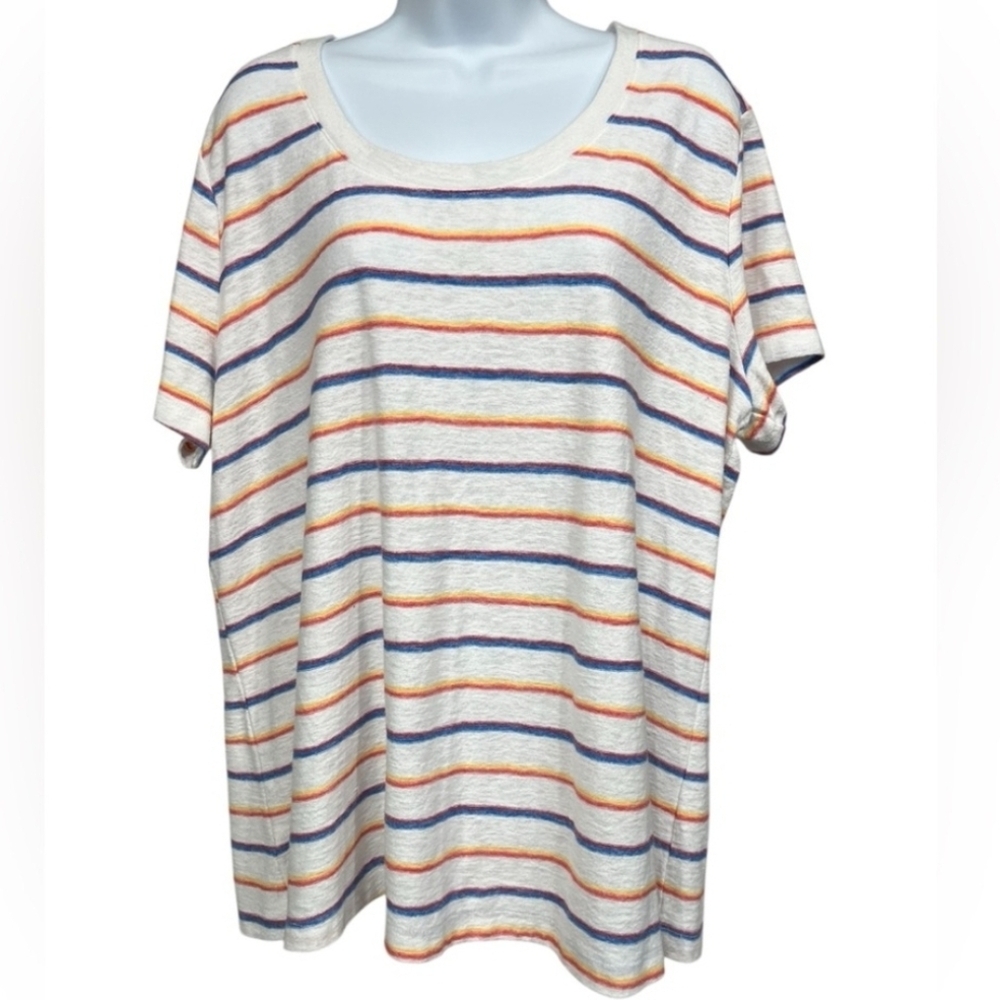 Striped Multicolor Women's Tee Top Plus Size 3X